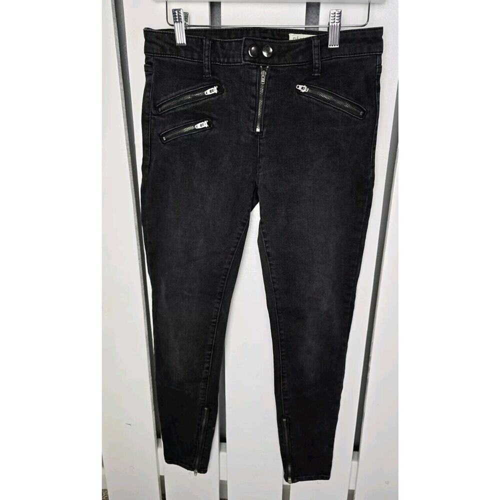 Pistola Women's Black Stretchy Denim Jeans‎ 27 Biker Moto Zipper Button Detail